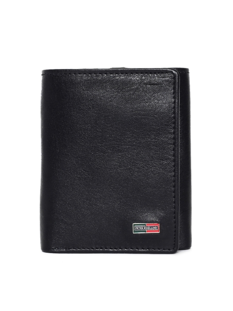 Peter England Men Black Solid Three Fold Wallet