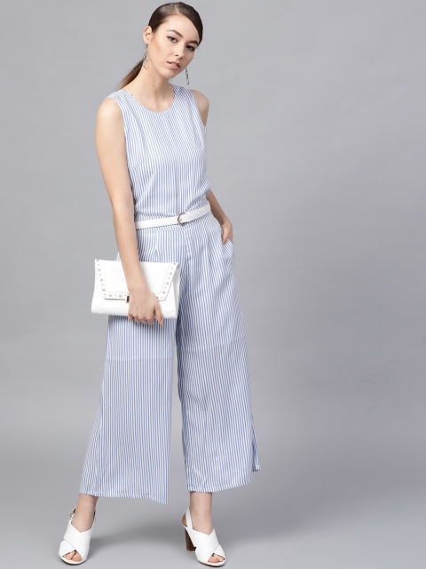 Athena Blue & White Striped Culottes Jumpsuit