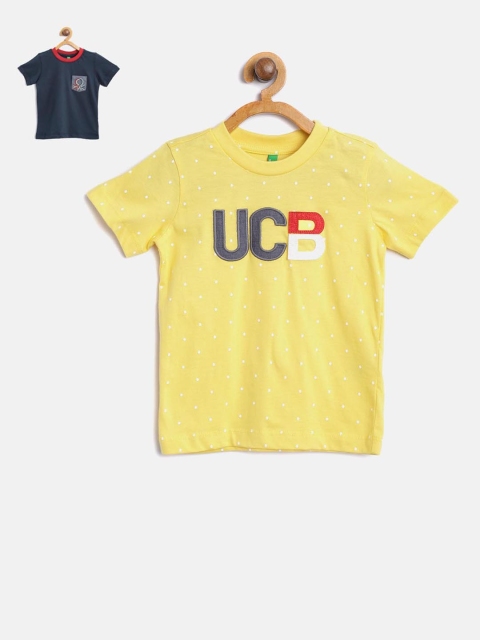 United Colors of Benetton Boys Pack of 2 Yellow & Navy Blue T-shirt