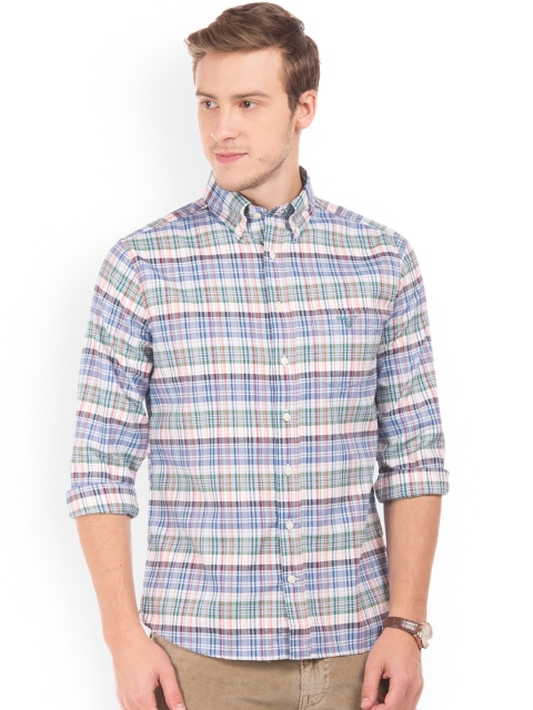 GANT Men Blue & White Slim Fit Checked Casual Shirt