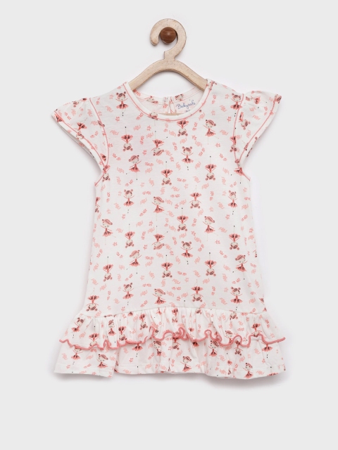 Babysafe Girls Off-White Printed Drop-Waist Dress