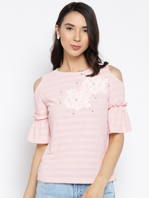 Madame Women Pink Self-Striped Top 
Madame Women Pink Self-Striped Top