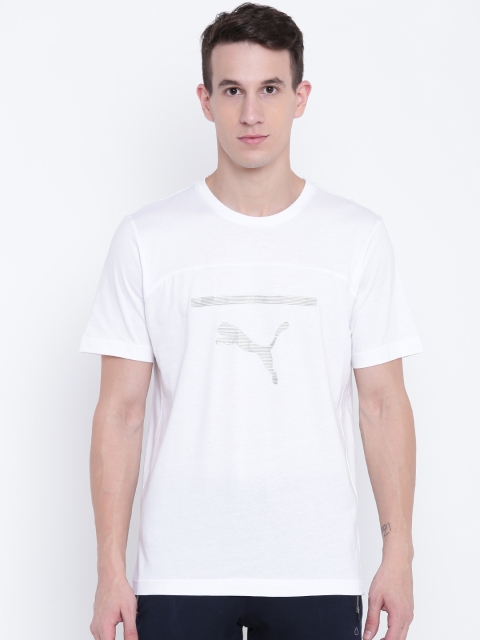 Puma Men White Printed Round Neck T-shirt