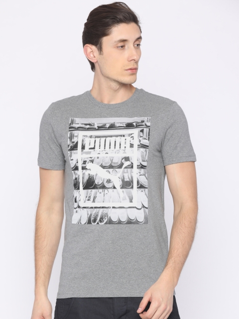 Puma Men Grey Printed Round Neck T-shirt