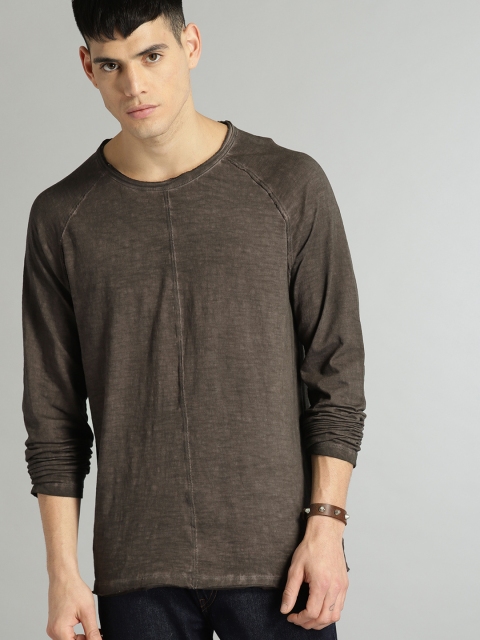 Roadster Men Coffee Brown Solid T-shirt