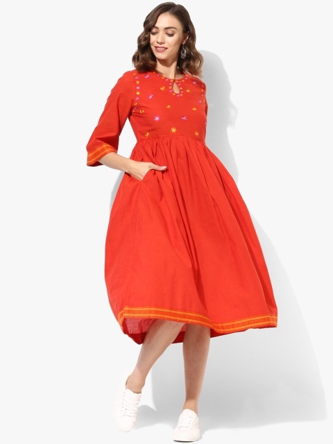 Sangria Women Red Solid Fit and Flare Dress