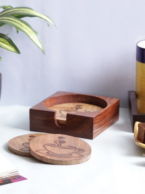 VarEesha Brown Set of 4 Handmade Wooden Coffee Coasters 
VarEesha Brown Set of 4 Handmade Wooden Coffee Coasters
