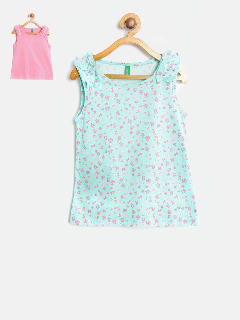 United Colors of Benetton Girls Pack of 2 Printed Tops, Blue