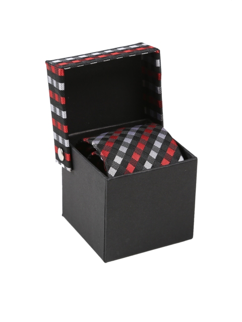 Tossido Red & Grey Woven Design Skinny Tie