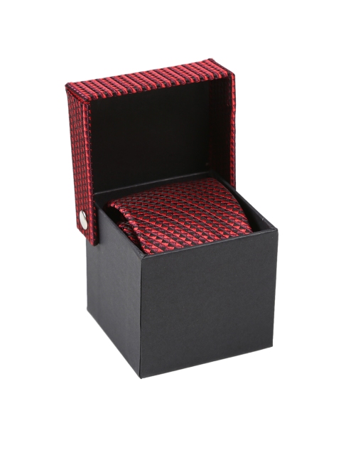 Tossido Maroon & Black Woven Design Broad Tie