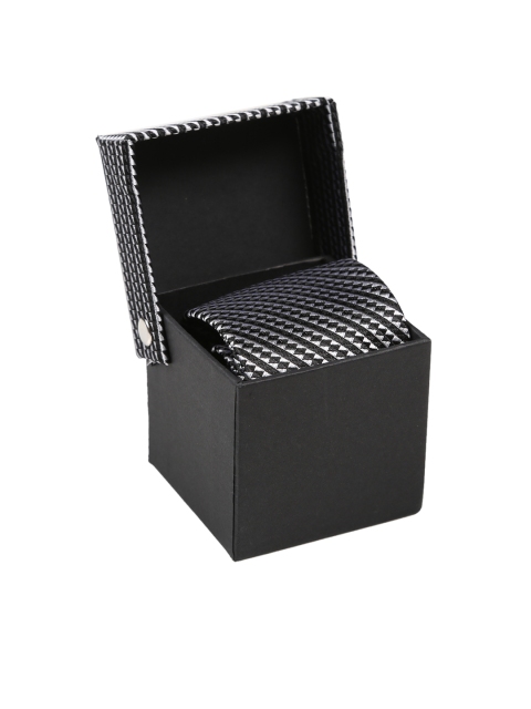 Tossido Grey & Black Woven Design Broad Tie