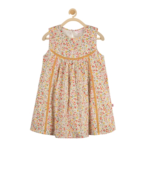Budding Bees Girls Yellow Printed Fit and Flare Dress