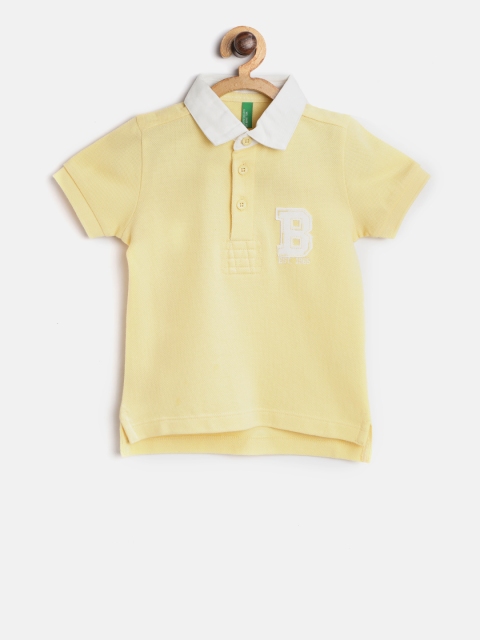 United Colors of Benetton Boys Yellow Solid Polo Collar T-shirt