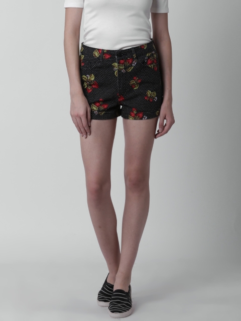 FOREVER 21 Women Black Printed Regular Fit Denim Shorts