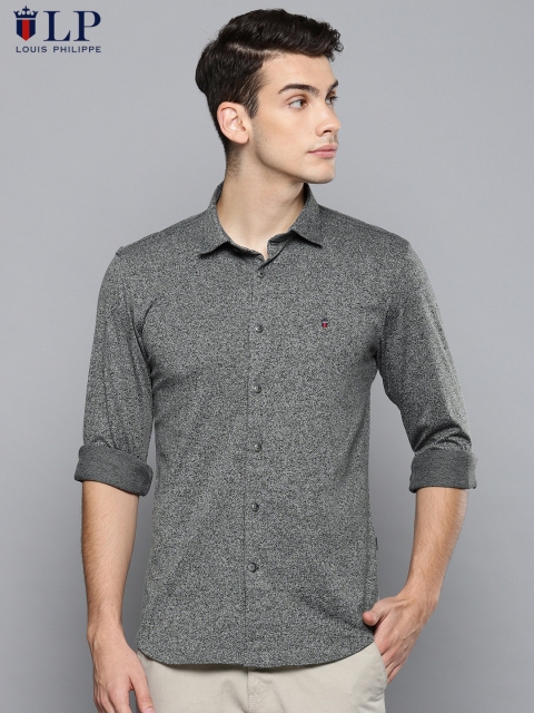 Louis Philippe Sport Men Charcoal Grey Super Slim Fit Self Design Casual Shirt