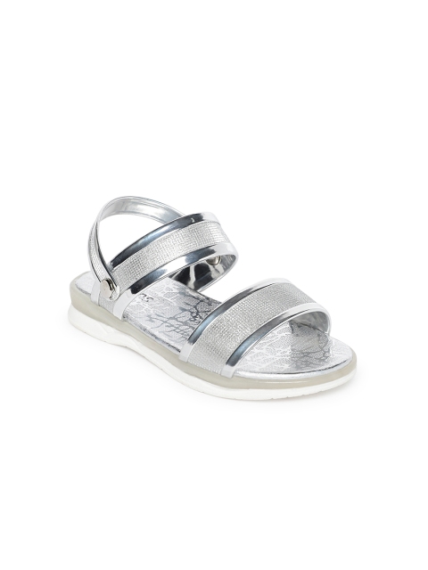 Kittens Girls Silver-Toned Solid Open Toe Flats