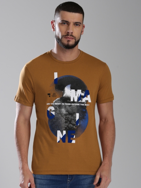 Bossini Men Tan Brown Printed T-shirt