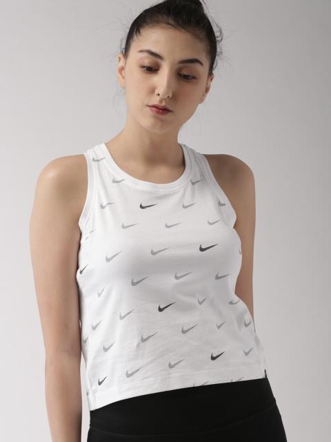 Nike Women White AS NSW TANK Printed Crop Top