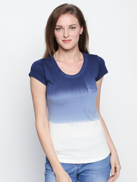 The Dry State White & Blue Solid T-shirt