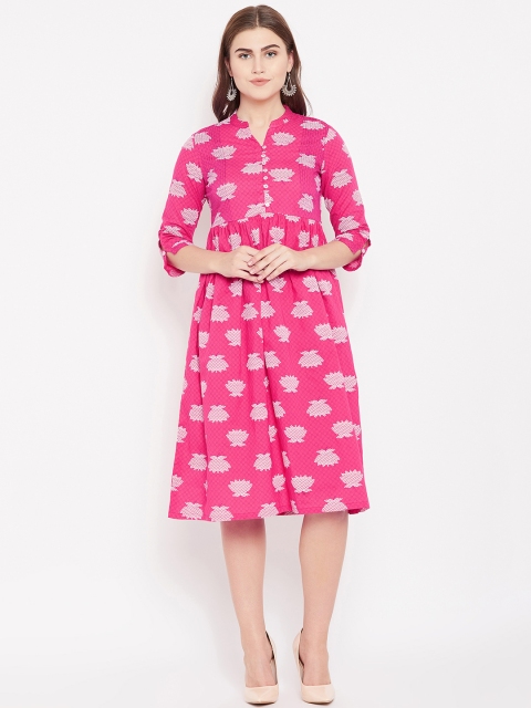 Rangriti Women Pink & White Printed Empire Dress
