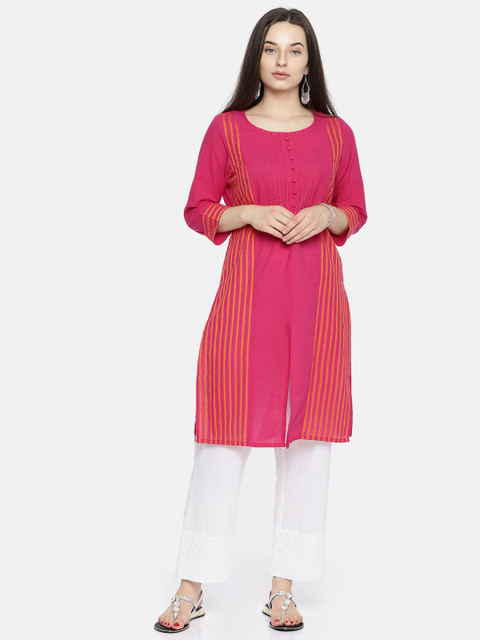 Melange by Lifestyle Women Fuchsia Woven Design A-Line Kurta 
Melange by Lifestyle Women Fuchsia Woven Design A-Line Kurta