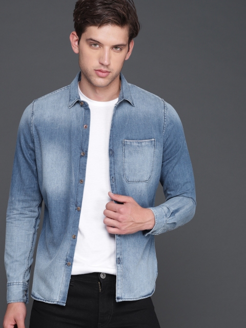WROGN Men Blue Slim Fit Faded Casual Shirt