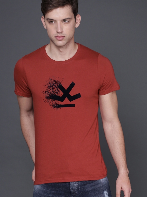 WROGN Men Red Printed Round Neck T-shirt