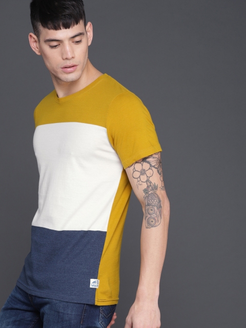 WROGN Men Mustard Yellow Navy Colourblocked Regular Fit Round Neck Pure Cotton T-shirt
WROGN Men Mustard Yellow Navy Colourblocked Regular Fit Round Neck Pure Cotton T-shirt