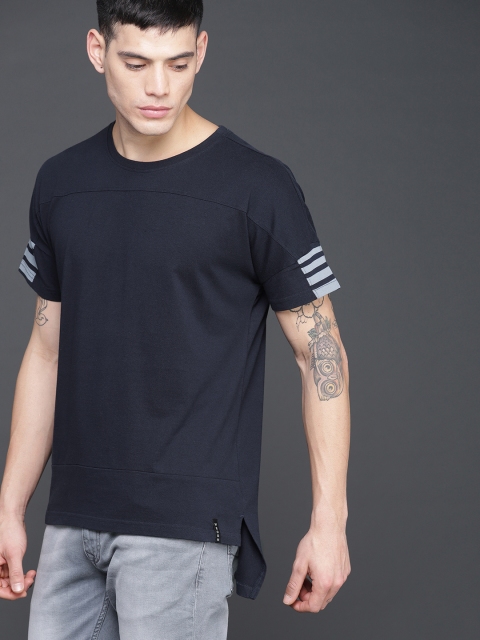 WROGN Men Navy Blue Solid Round Neck T-shirt