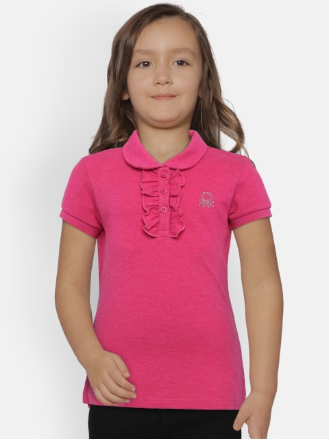 United Colors of Benetton Girls Pink Solid Polo Collar T-shirt