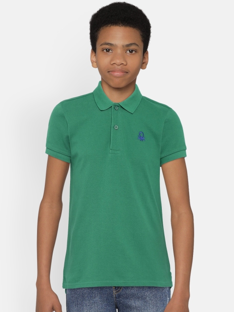 United Colors of Benetton Boys Green Solid Polo Collar T-Shirt