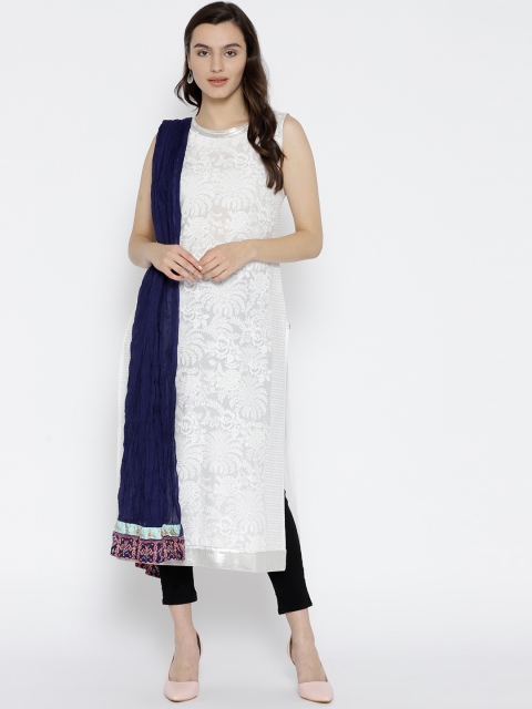 Biba Navy Blue Solid Pure Cotton Dupatta