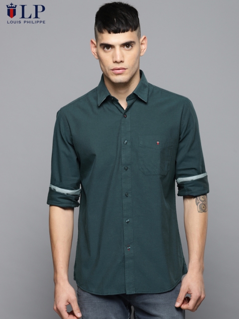 Louis Philippe Sport Men Teal Blue Tailored Fit Solid Casual Shirt