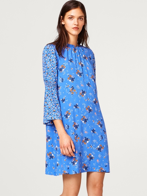 ESPRIT Women Blue Printed A-Line Dress