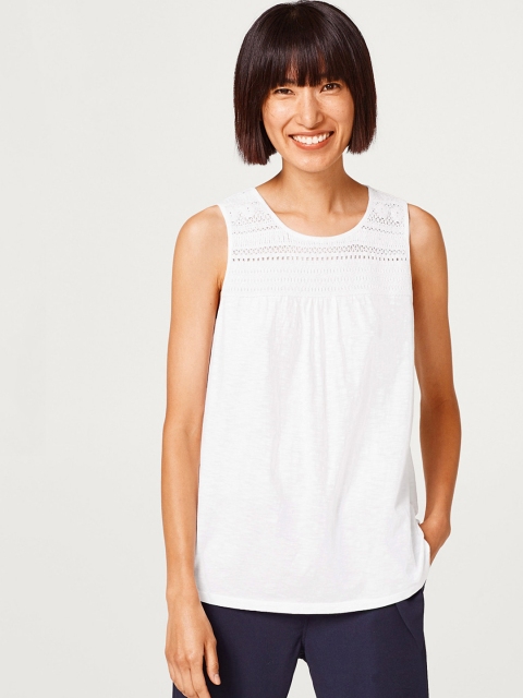 ESPRIT Women White Solid A-Line Top