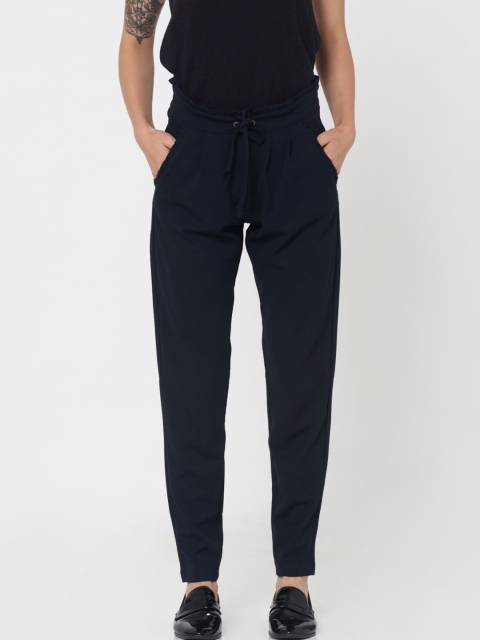 ONLY Women Navy Slim Fit Solid Regular Trousers, Navy blue