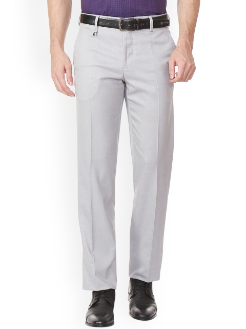 Van Heusen Men Grey Slim Fit Solid Formal Trousers