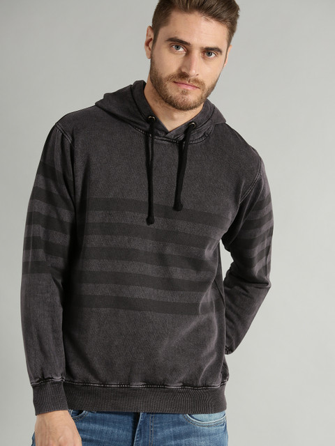 Roadster Men Grey Striped Hooded Sweatshirt
Roadster Men Grey Striped Hooded Sweatshirt