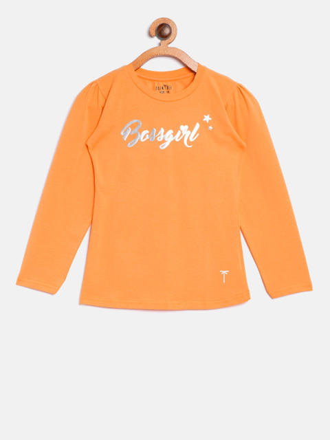 Palm Tree Girls Orange Solid Round Neck T-shirt with Printed Detail
Palm Tree Girls Orange Solid Round Neck T-shirt with Printed Detail