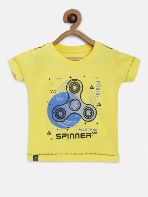 Palm Tree Boys Yellow Printed Round Neck T-shirt