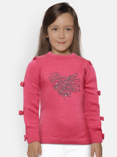 Gini and Jony Girls Pink Solid Sweater