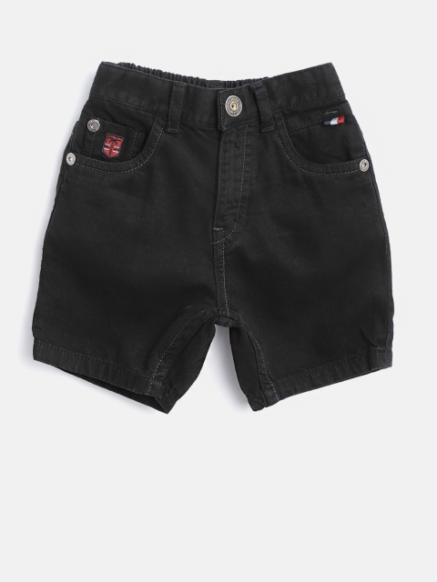 Palm Tree Boys Black Solid Regular Fit Denim Shorts