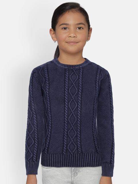 Gini and Jony Girls Navy Blue Solid Sweater