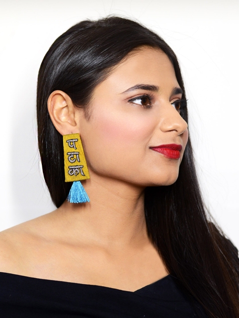 Krafted with Happiness Mustard Yellow & Blue Handcrafted Tasselled Quirky Drop Earrings
Krafted with Happiness Mustard Yellow & Blue Handcrafted Tasselled Quirky Drop Earrings