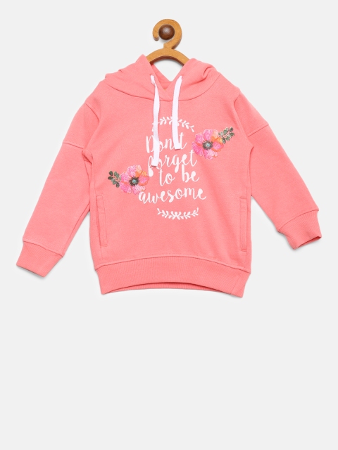 Palm Tree Girls Pink Printed Hooded Sweatshirt