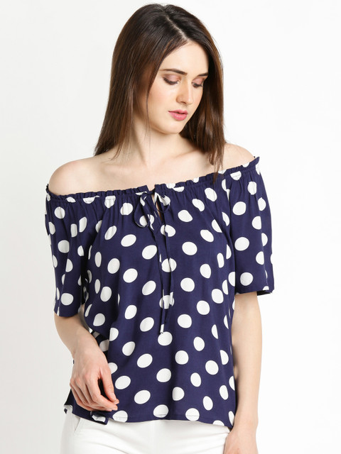 Honey by Pantaloons Women Navy Blue Printed Bardot Top 
Honey by Pantaloons Women Navy Blue Printed Bardot Top