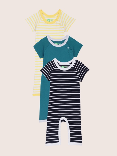 YK Organic Infant Boys Pack of 3 Sustainable Rompers, Blue