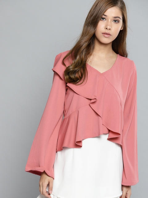NUSH Women Pink Solid Crop Top