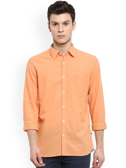 Parx Men Orange Slim Fit Solid Casual Shirt
