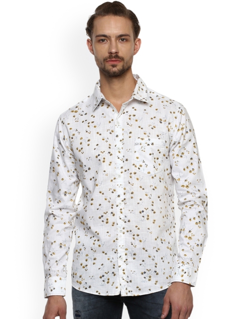 Mufti Men White & Yellow Slim Fit Printed Casual Shirt